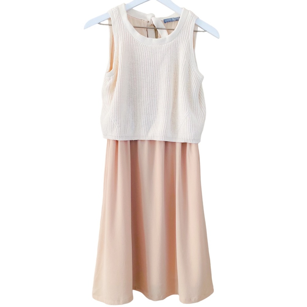 Octavia‎ Cream Khaki Partial Sweater Overlay Flowy Sleeveless Dress Size Medium